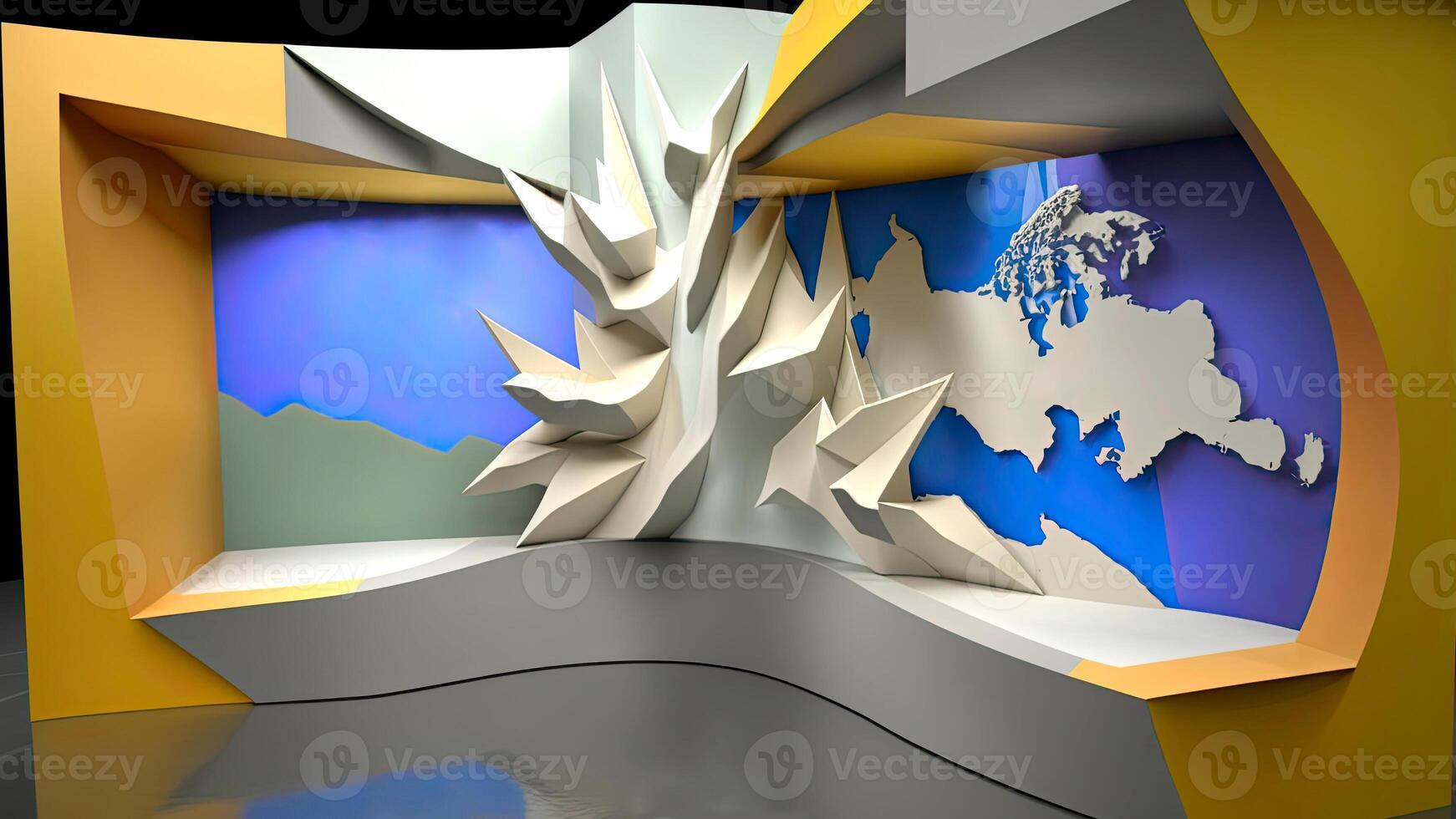 Modern Architecture Interior Wall Design with Map Wallpaper in Colorful. Technology. photo