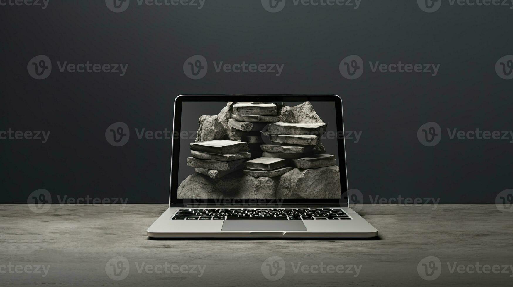 Rock Stack Image in Laptop or Notebook Computer Screen Mockup. Generative AI Digital Technology. photo