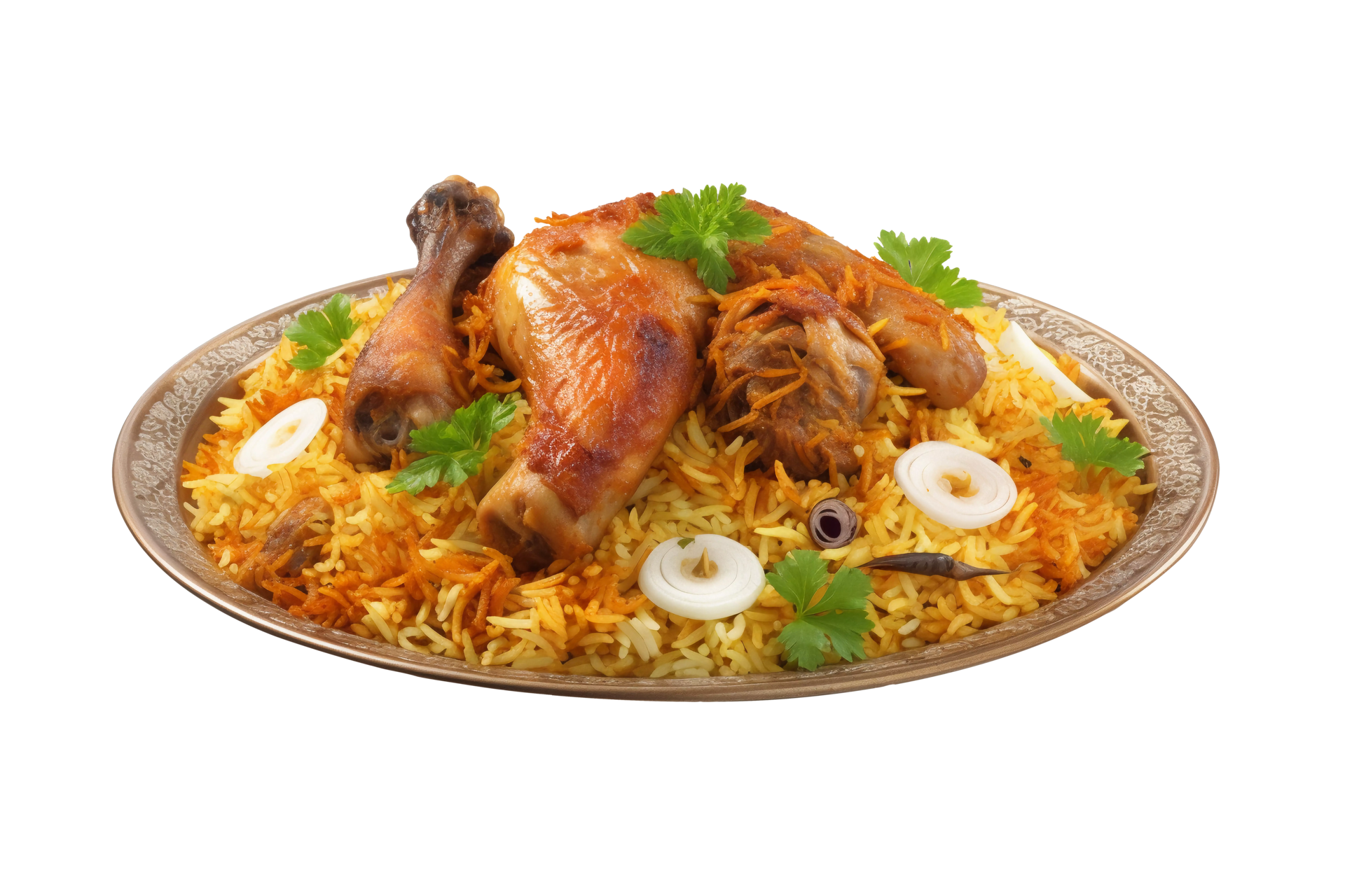 Fried Chicken biryani with Drumstics on Savana Plate 25139315 PNG
