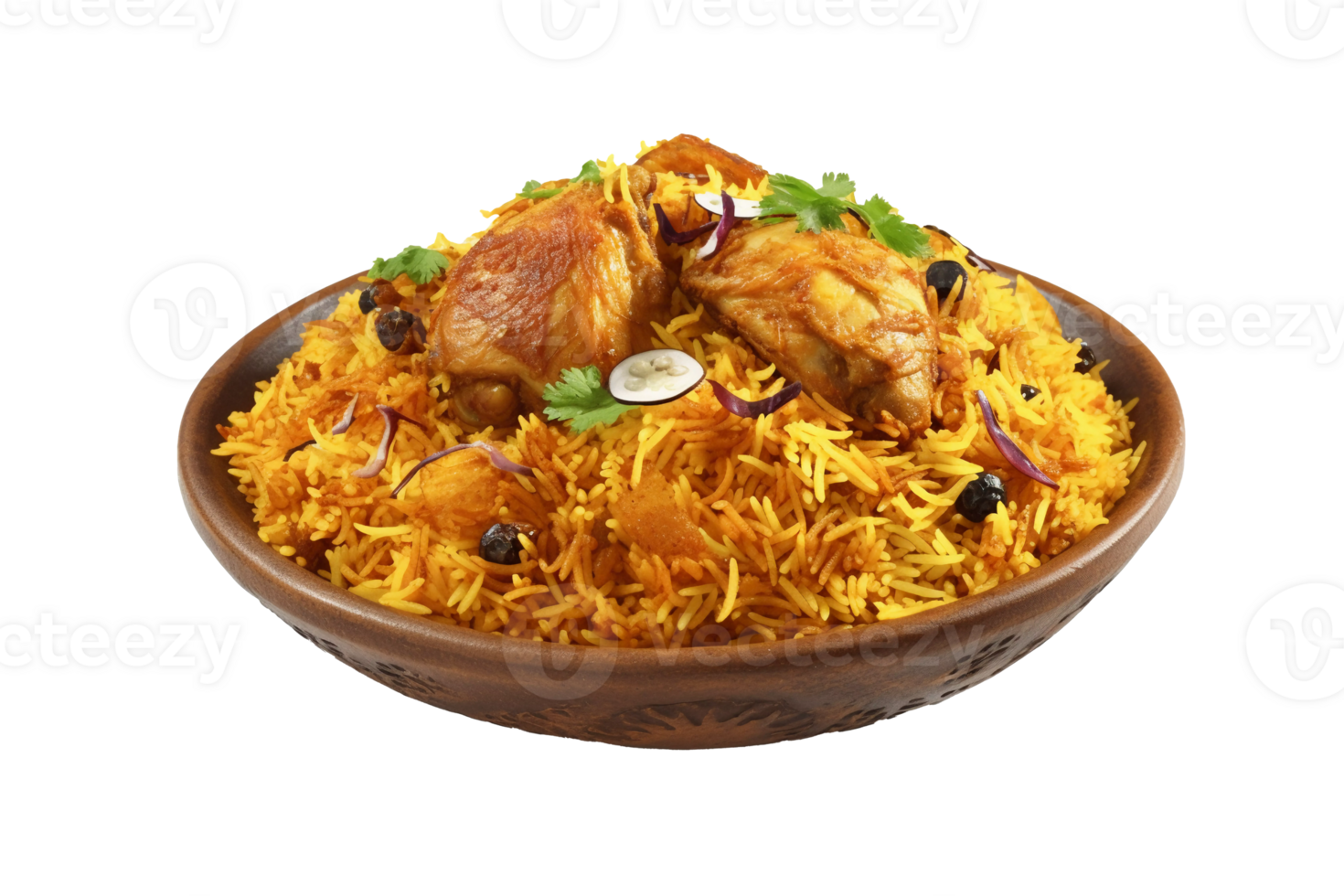 Exquisito pollo Biryani con de barro maceta, antecedentes remoto para máximo impacto. png