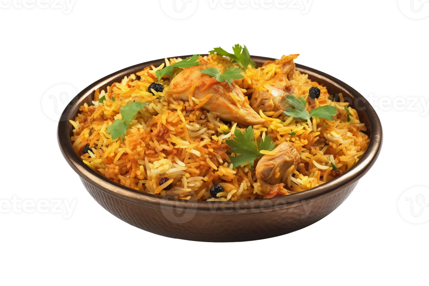 Exquisito pollo Biryani con de barro maceta, antecedentes remoto para máximo impacto. png