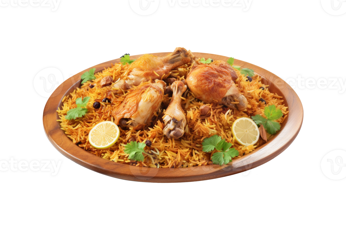 Chicken Biryani Wooden Plate Represents Good Impression for Food Presentation. png