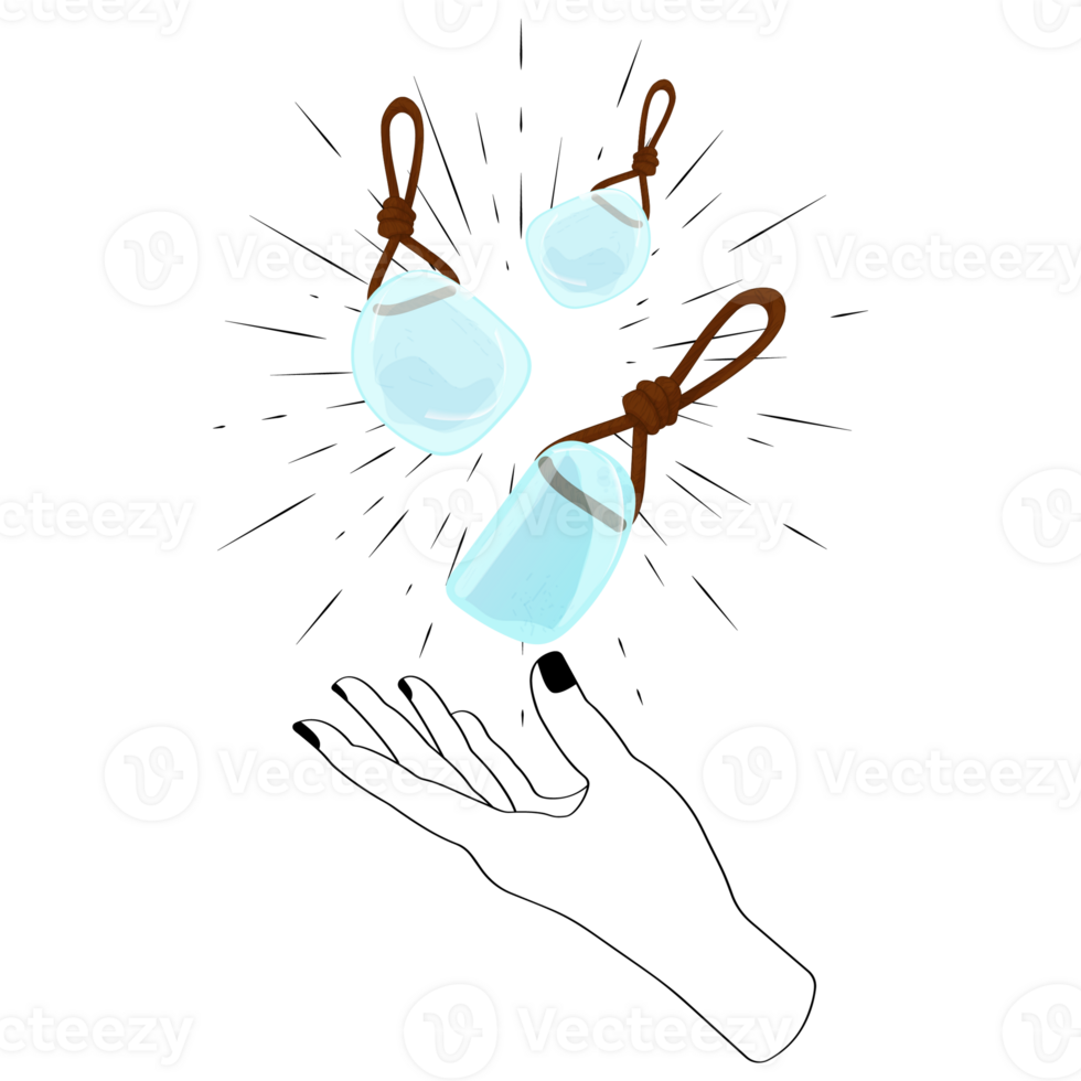Celestial Mystical Line Hands with Blue Sparkly Gradient Quartz Crystal. Esoteric Symbols png
