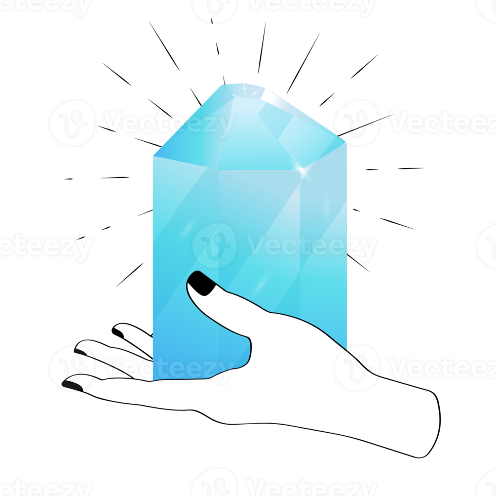Celestial Mystical Line Hands with Blue Sparkly Gradient Quartz Crystal. Esoteric Symbols png