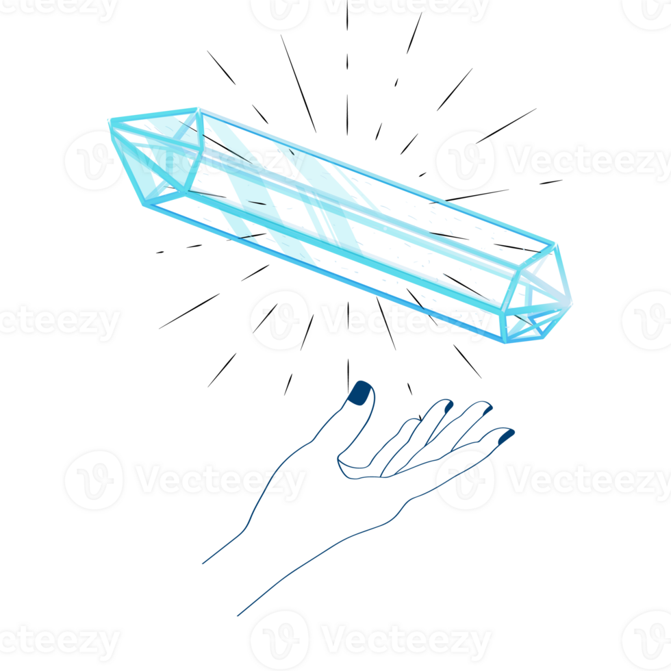 Celestial Mystical Line Hands with Blue Sparkly Outline Gradient Quartz Crystal. Esoteric Symbols png