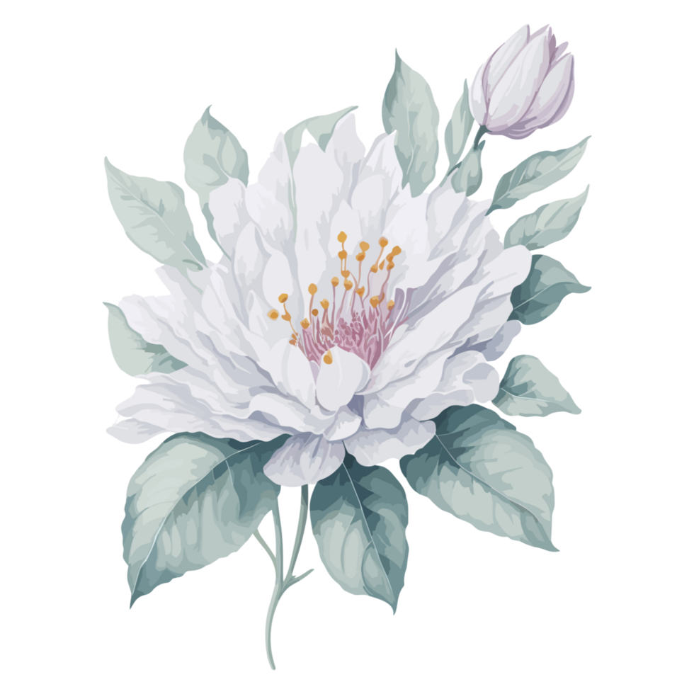 Blätter Dekoration mit Aquarell Blumen Strauß. ai generativ png