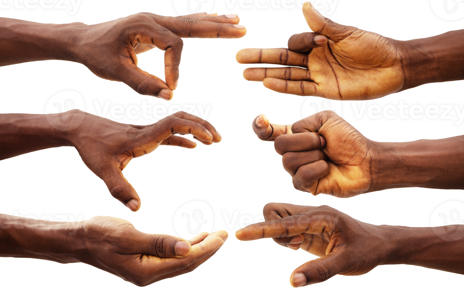Set of black Hand gestures isolated on transparent background png