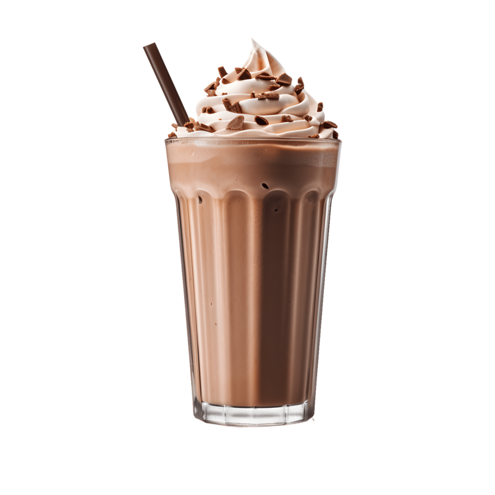 chocola milkshake Aan plastic kop transparant achtergrond. ai gegenereerd png