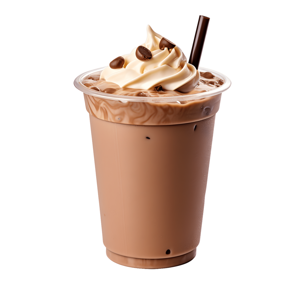 chocolate milkshake on plastic cup transparent background. AI Generated png
