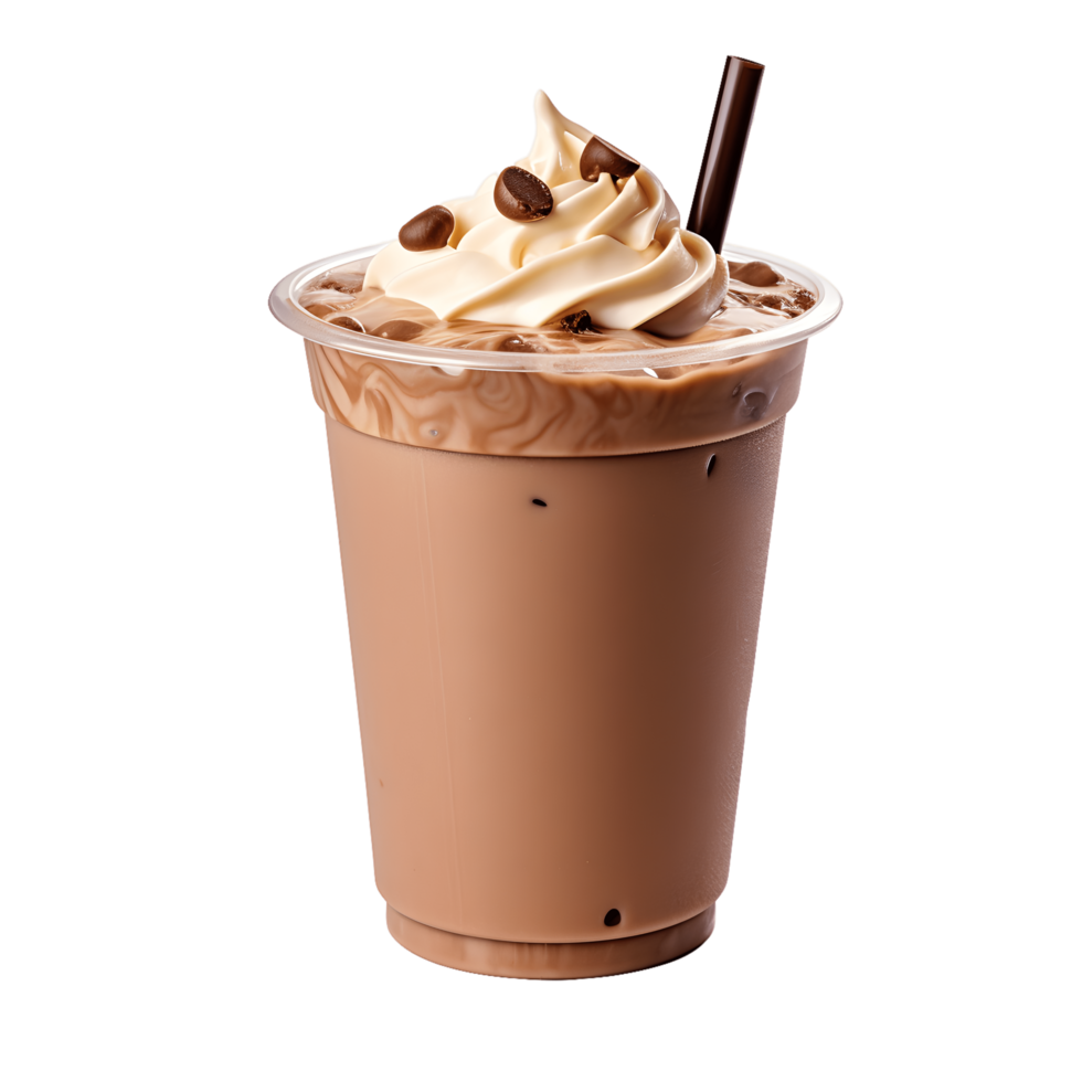chocolate milkshake on plastic cup transparent background. AI Generated