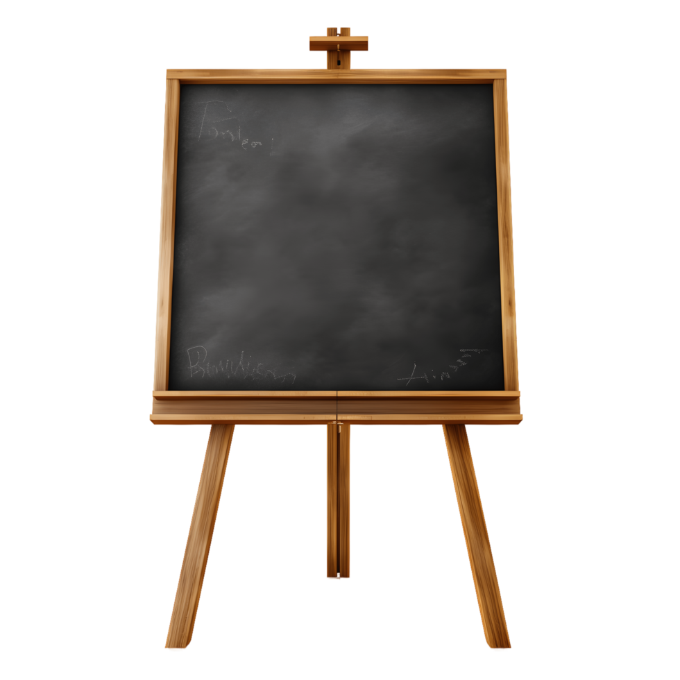 black chalkboard easel in the wooden frame isolated on transparent background. AI Generated png