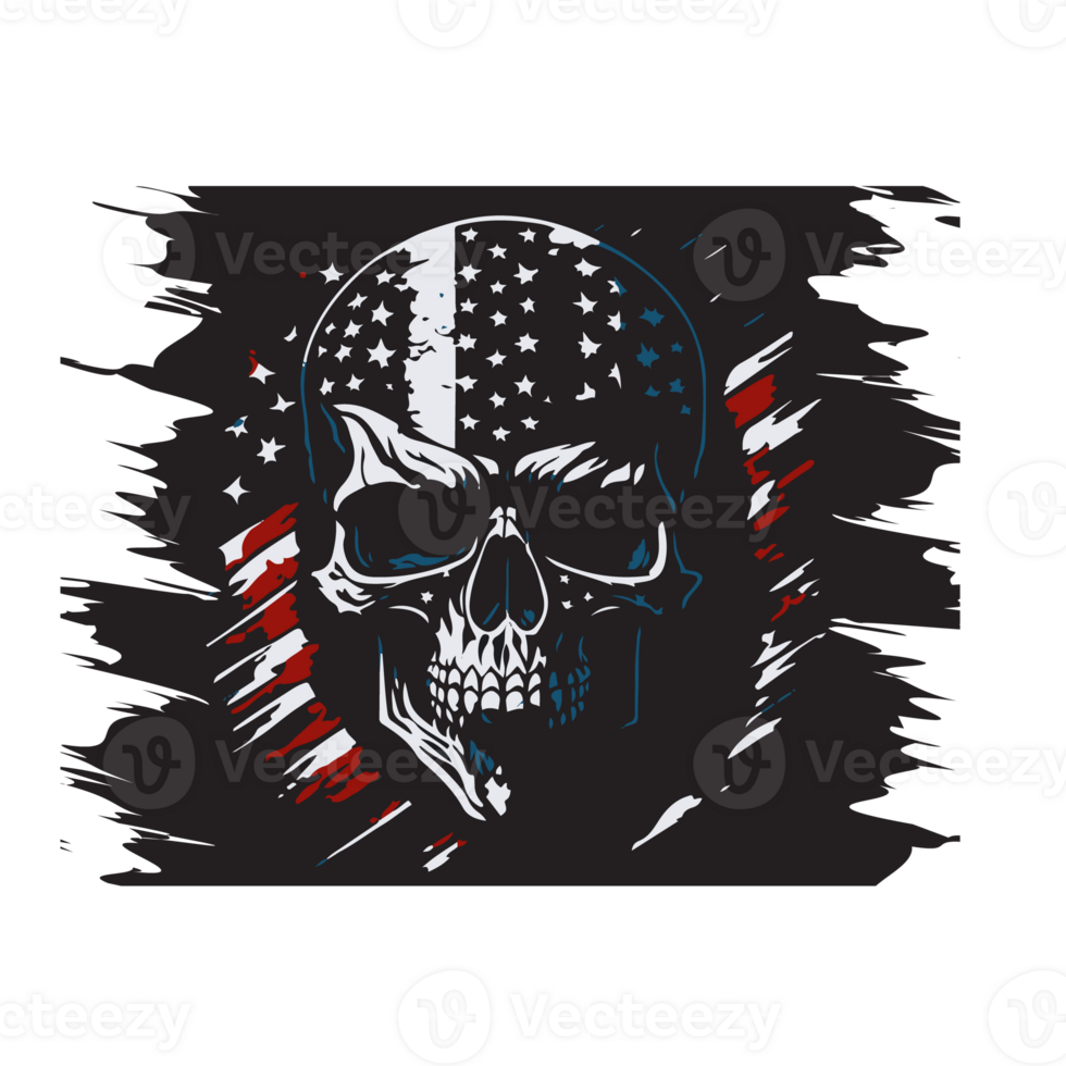 american independence day t shirt design, skull face with usa flag t shirt design png