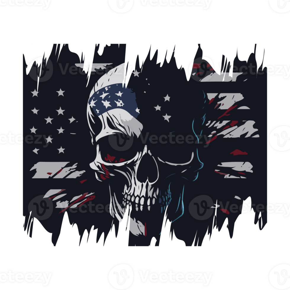 american independence day t shirt design, skull face with usa flag t shirt design png