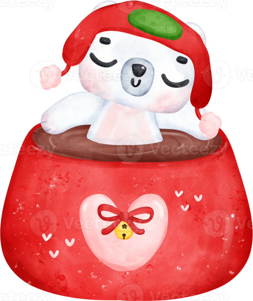Celebrate Christmas with a Cute Polar Bear Coffee Mug. Delightful Cartoon Watercolor Illustration png