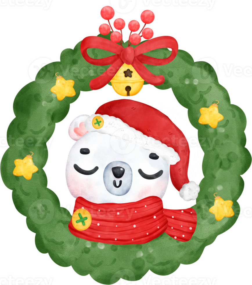 festlig jul tecknad serie illustration, söt polär Björn leverera gåvor på kälke. png