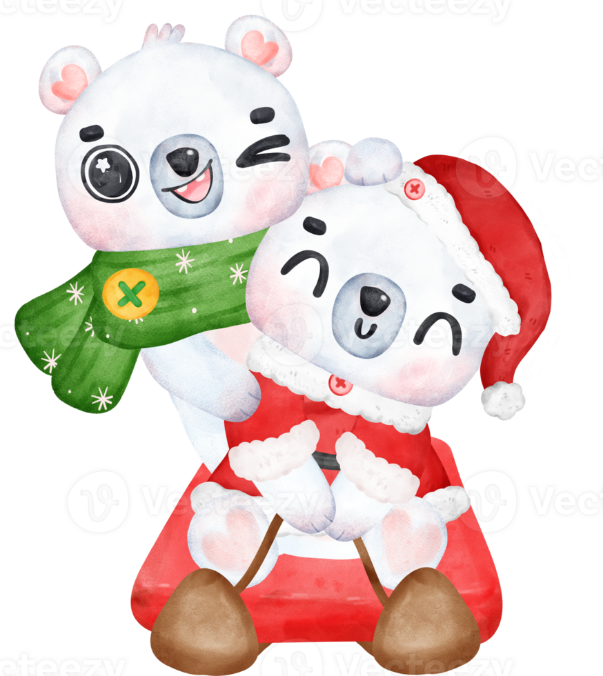 Festive Christmas Cartoon Illustration, Cute Playful Polar Bears Delivering Gifts on Sled. png