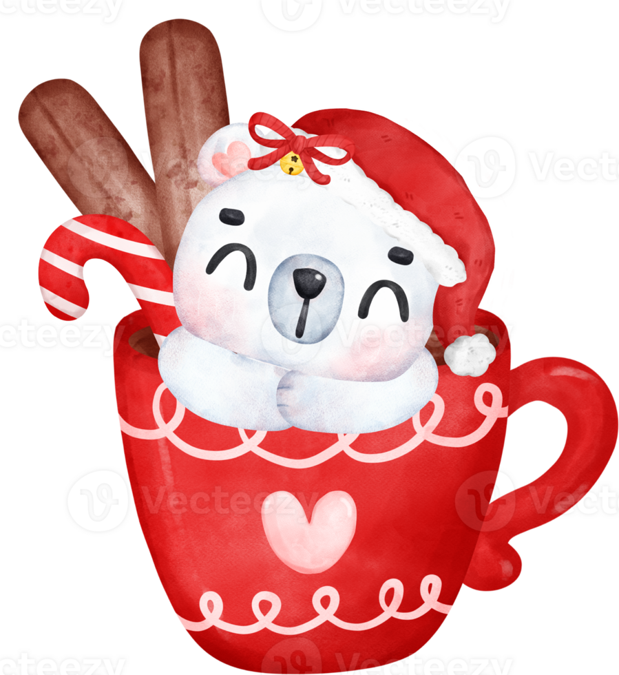 Celebrate Christmas with a Cute Polar Bear Coffee Mug. Delightful Cartoon Watercolor Illustration png