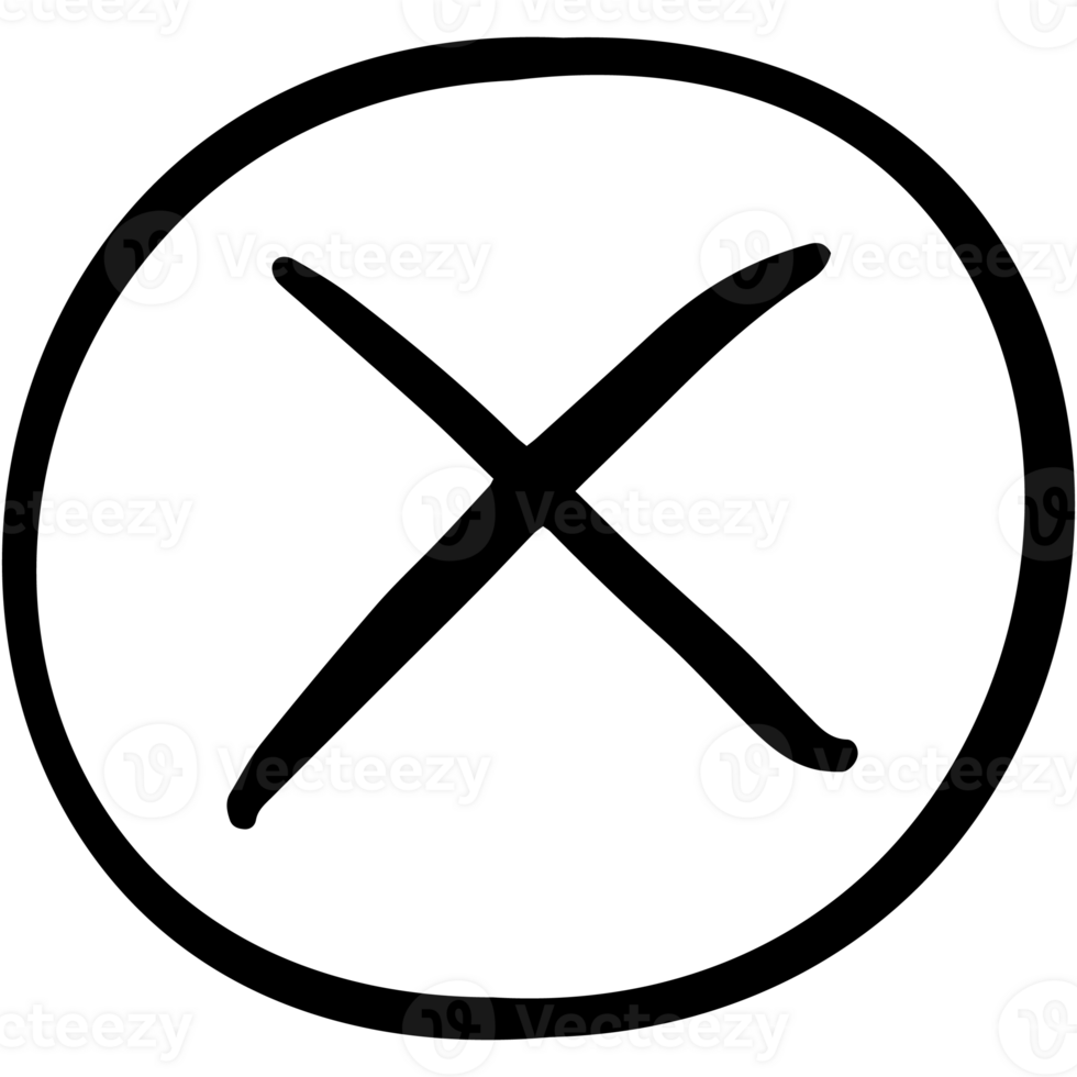 Wrong mark symbol hand drawn style. Black color cross wrong mark icon. png