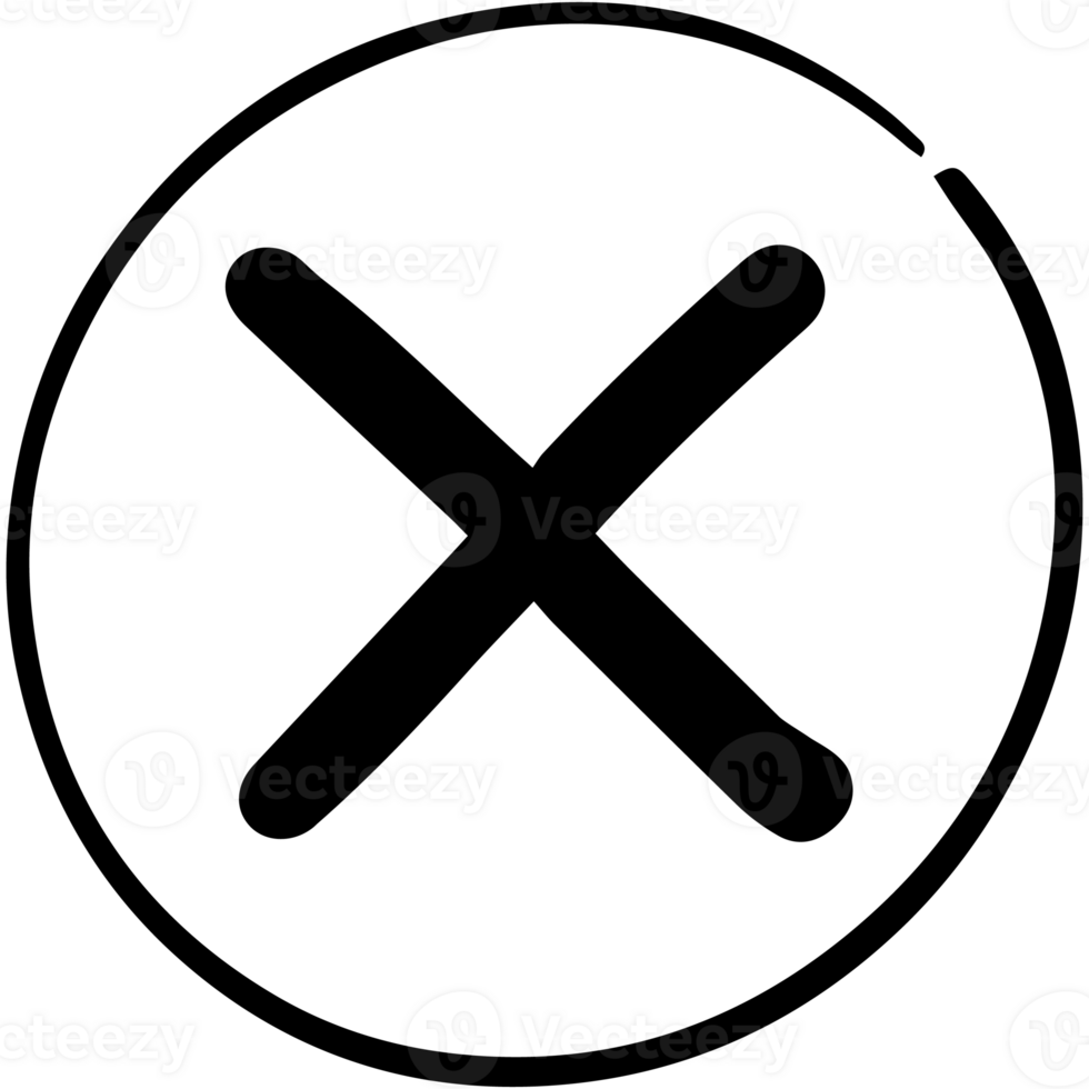 Wrong mark symbol hand drawn style. Black color cross wrong mark icon. png