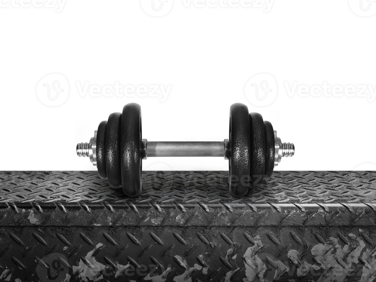 The dumbbell is placed on a metal plate. isolated  PNG transparent