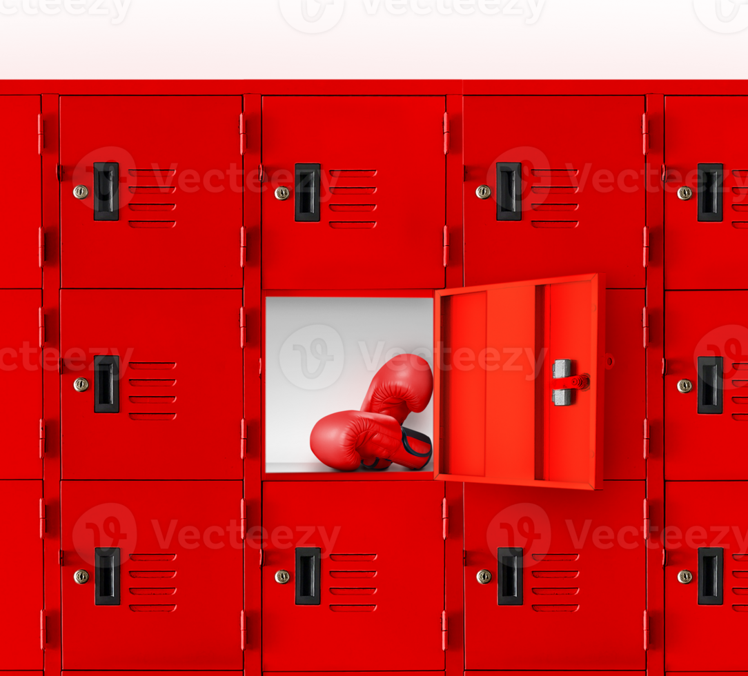 boxing gloves in a red locker Inside the gym room PNG transparent