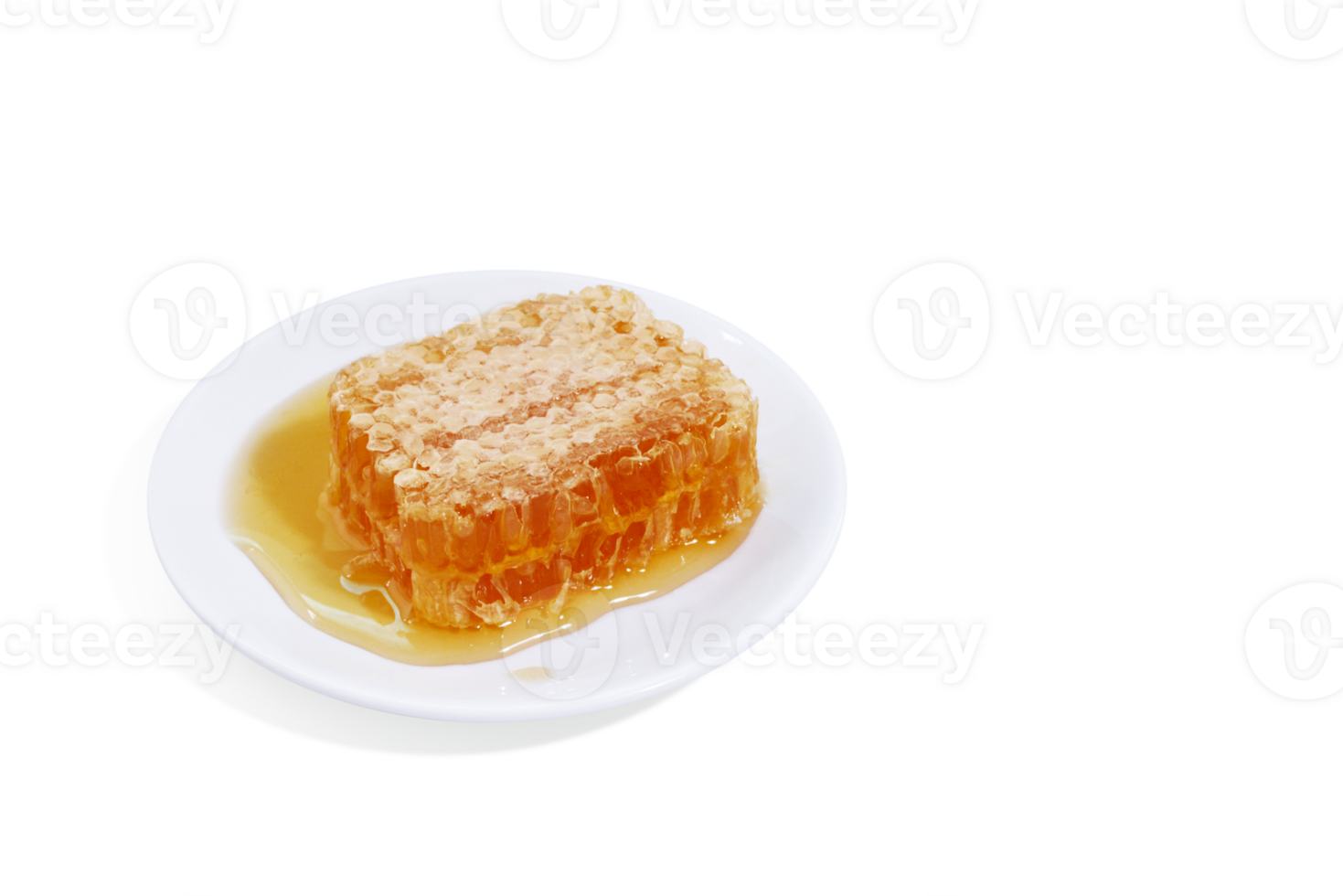 beeswax honeycomb yellow natural honey slices on white plate isolated PNG transparent