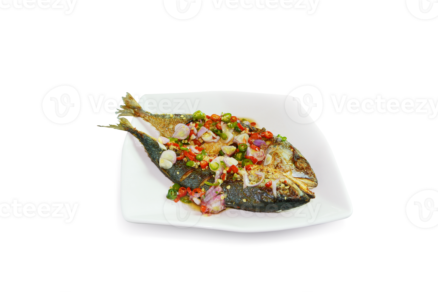 Salted mackerel salad in a white square plate It is a popular food of Thailand PNG transparent