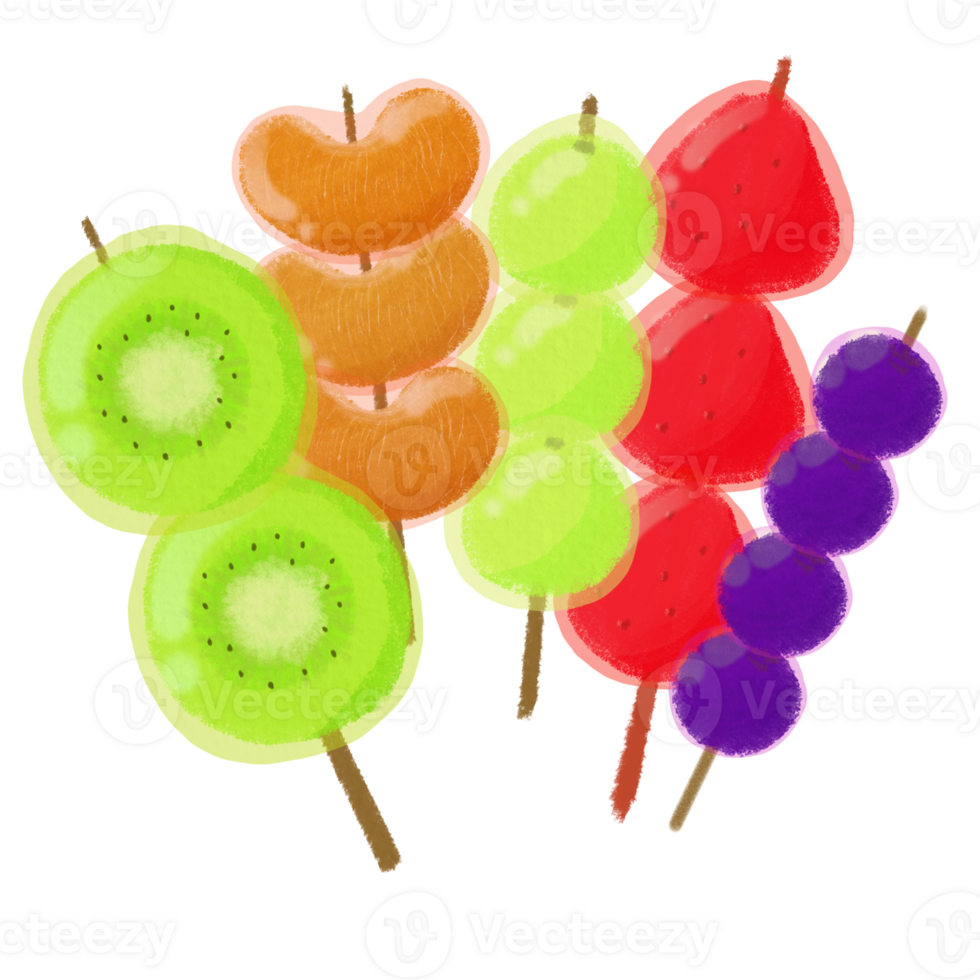 Mixed fruits Tanghulu candied fruits handdrawn drawing illustration