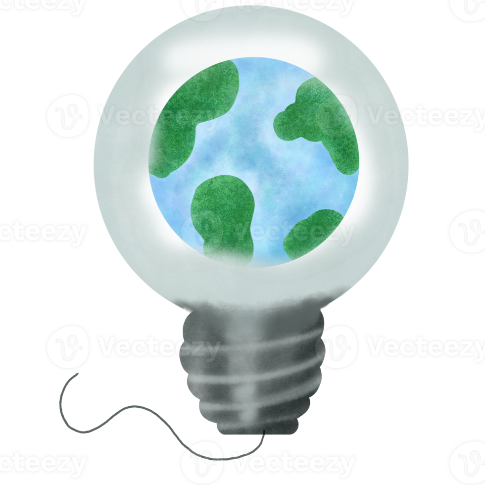 earth in the light bulb Save the earth,Eco friendly handdrawn drawing illustration png