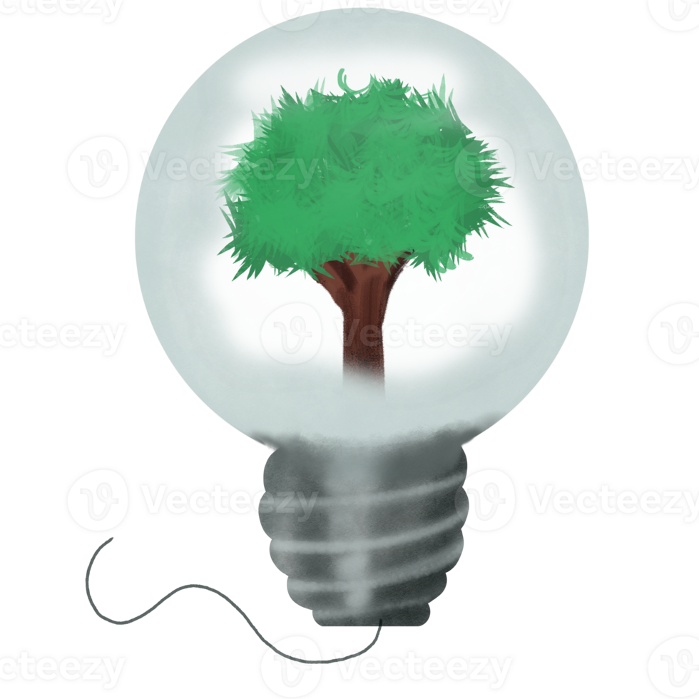 Tree in a light bulb Save the earth,Eco friendly handdrawn drawing