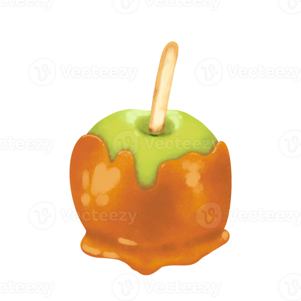 karamel geglaceerd appel herfst verzameling hand- getrokken tekening illustratie png