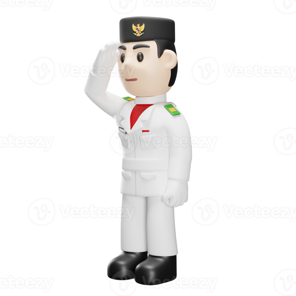 3d male character wearing paskibra clothes with salute png