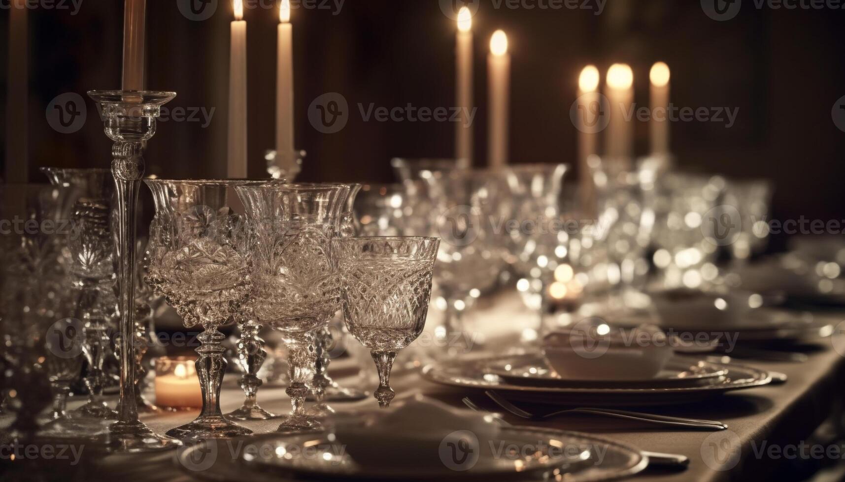 Luxury dining with silverware, crystal and elegance generated by AI photo