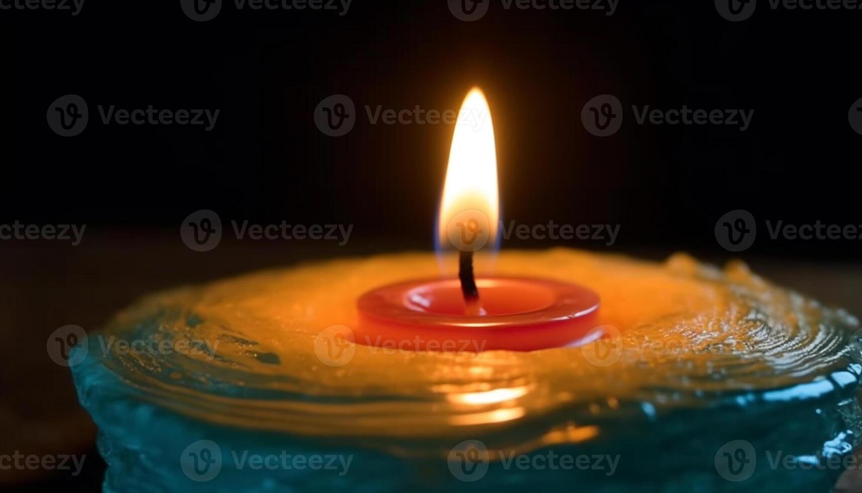 Glowing candle illuminates symbols of peace and spirituality generated by AI photo