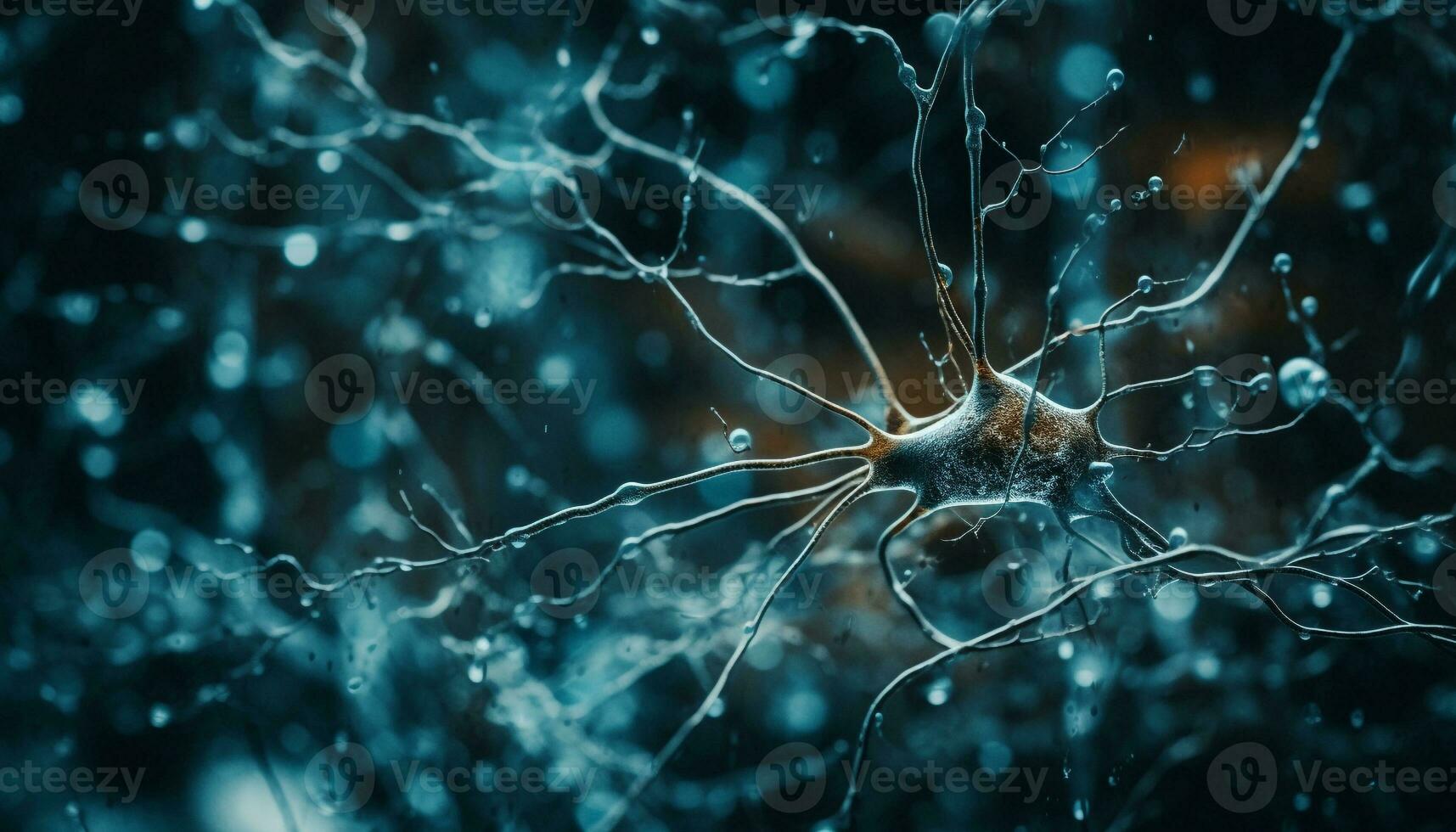 Abstract blue brain synapse communication cellular nature technology generated by AI photo