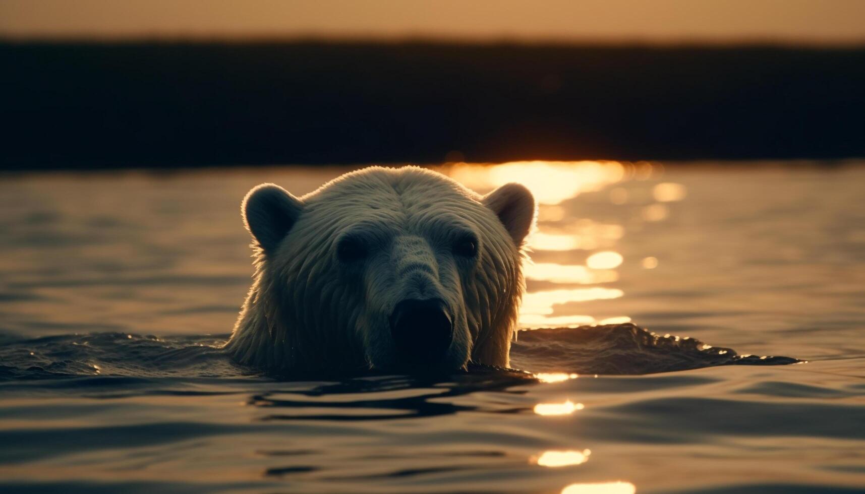 Majestic arctic mammal swimming in tranquil sunset generated by AI photo