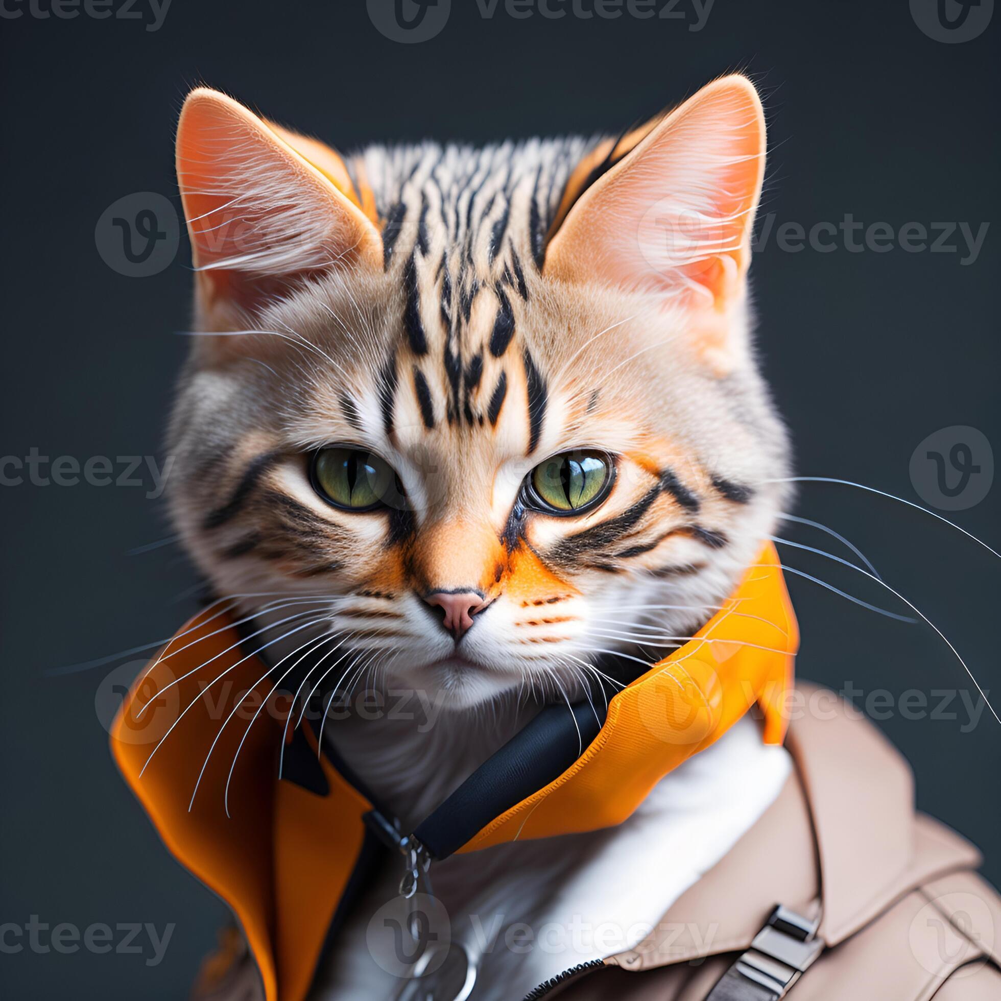 Premium AI Image  a cat wearing a coat with a yellow jacket on it