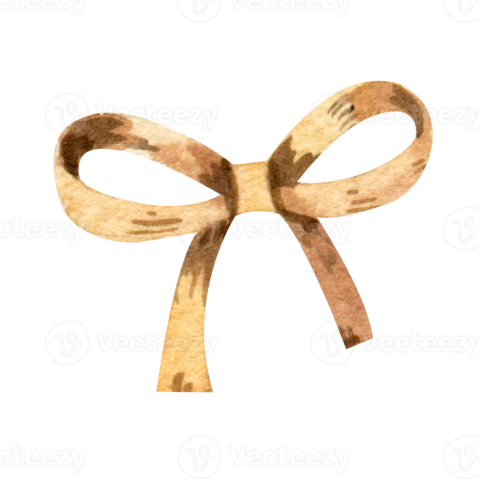 Golden, beige watercolour ribbon, bow. Icons, symbol, background transparent. png