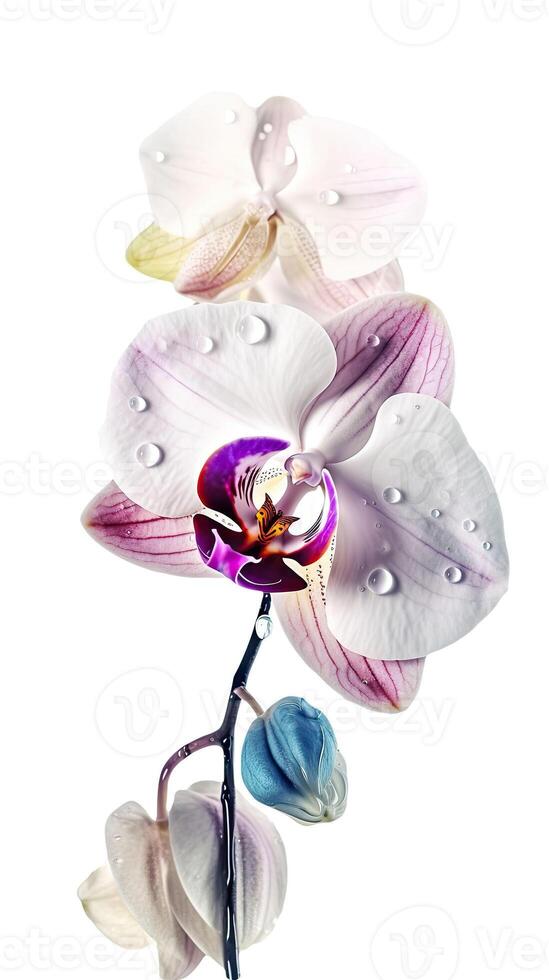 Striking Macro Shot of Water Droplets Orchid Flower. . photo