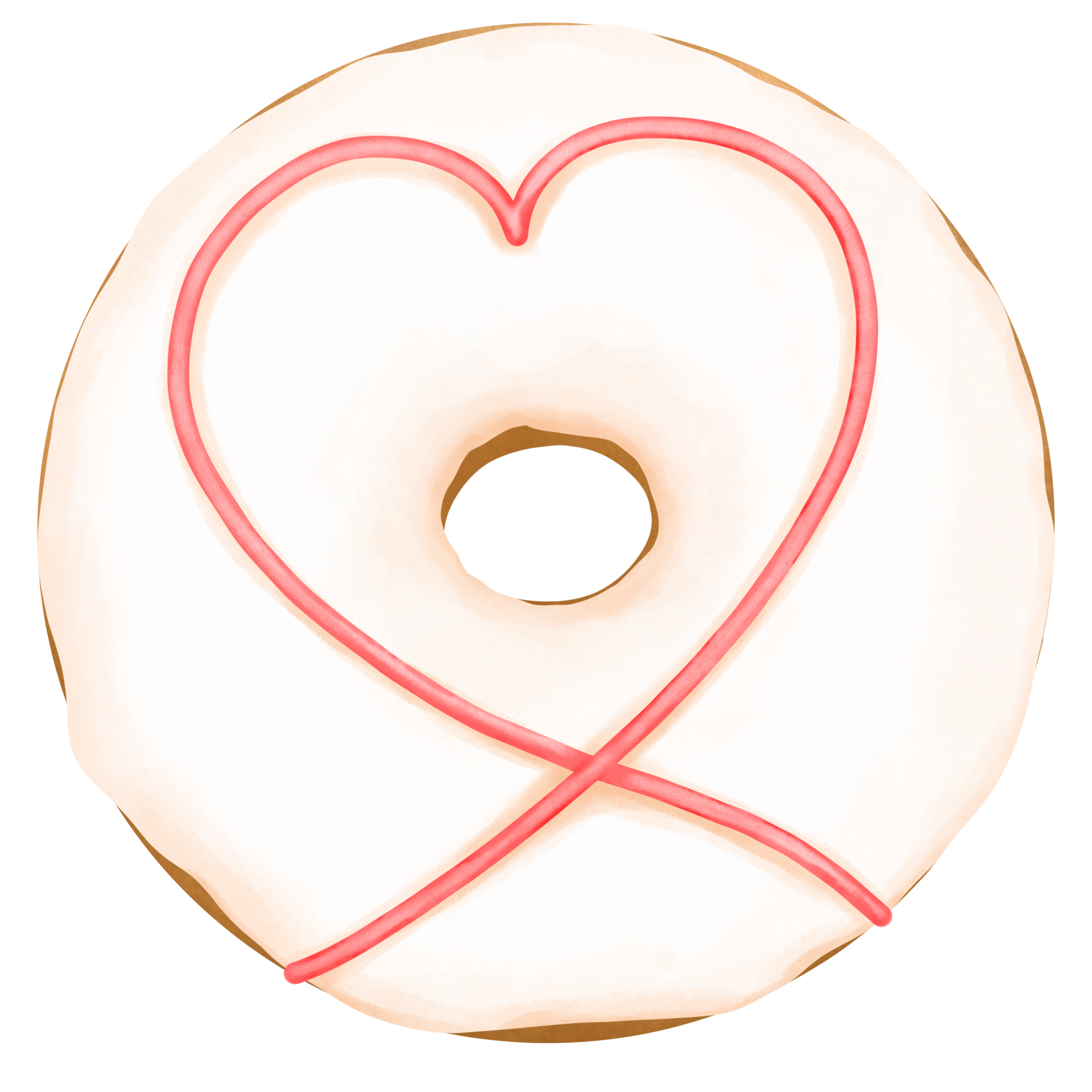 Watercolor white chocolate donut with strawberry jam. Watercolor