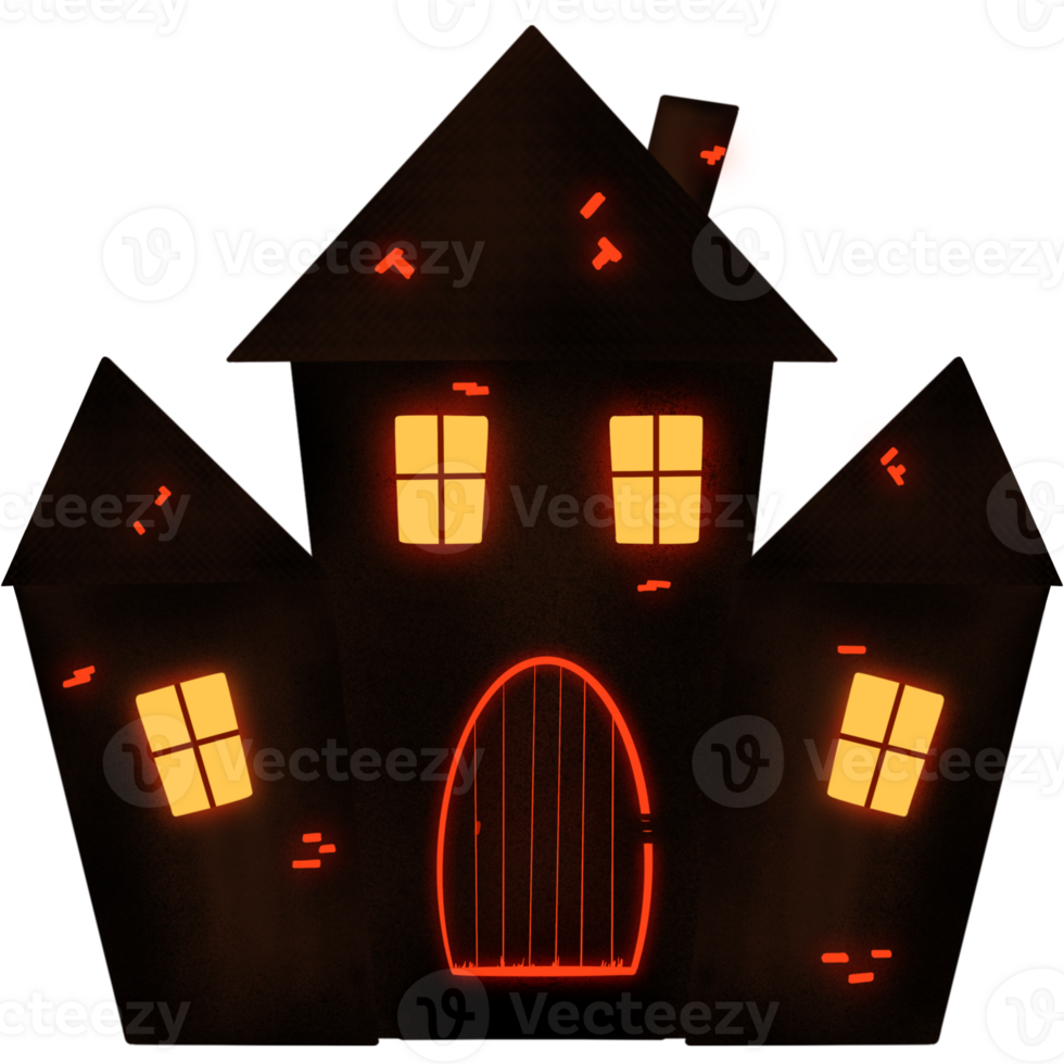 black house with red light, halloween png