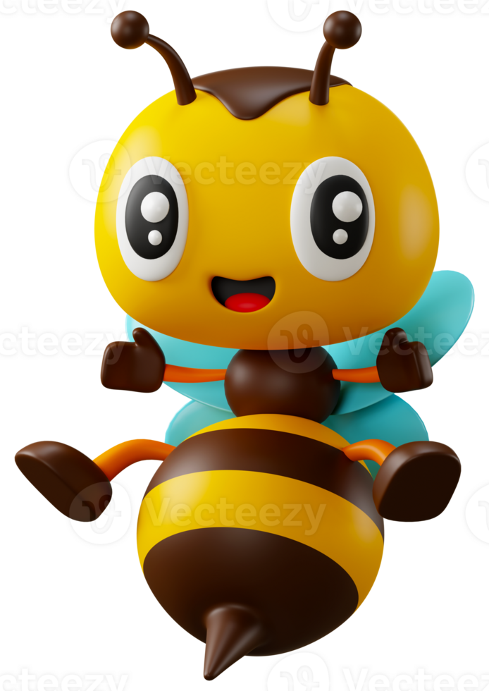 3D rendering cute honey bee cartoon character illustration png