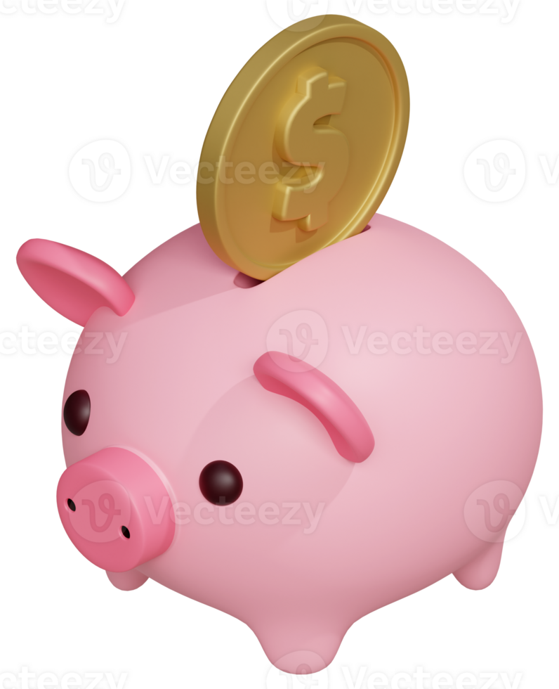 Piggy bank with coin 3d render illustration png