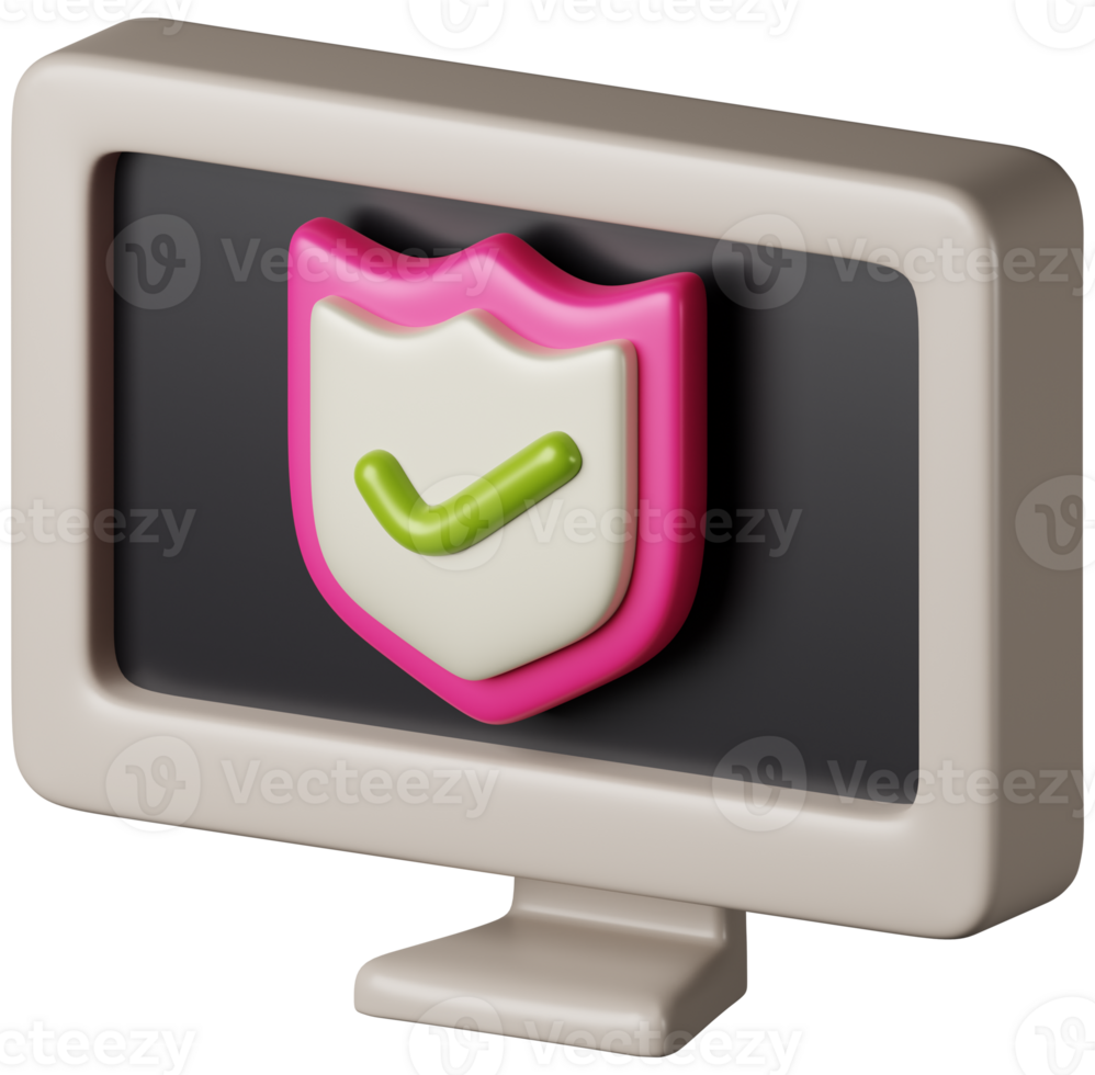 Computer check protection security shield 3d rendering icon illustration png