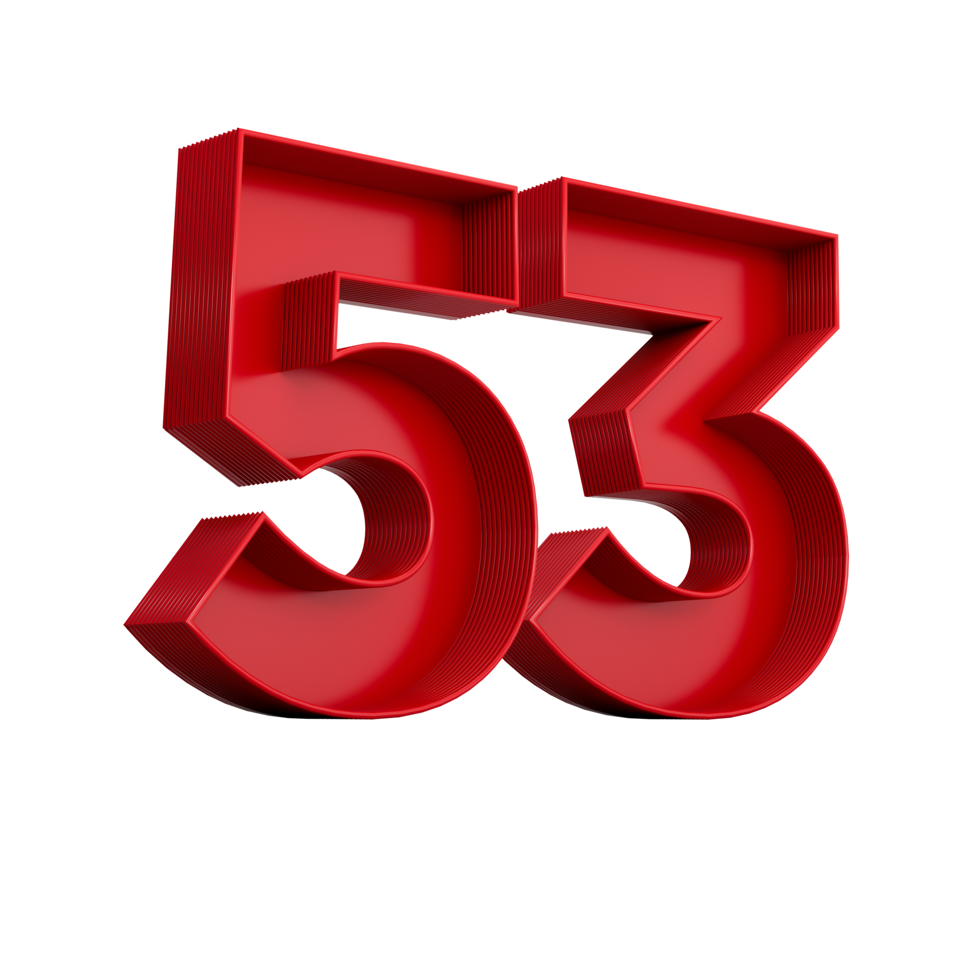 3d ilustración de rojo número 53 o cincuenta Tres interior sombra