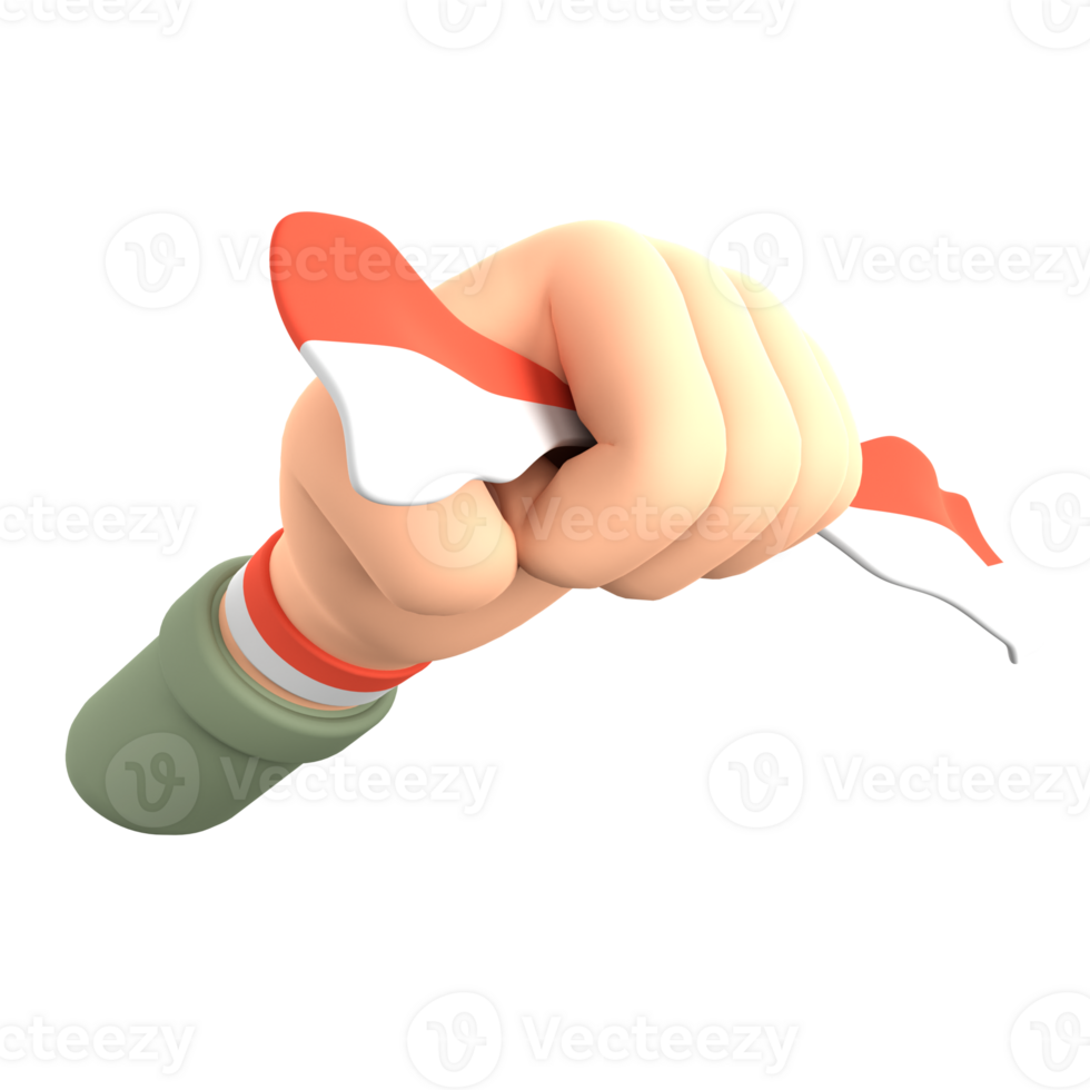 Indonesia independence day 3D icon hand holding flag with green sleeves png