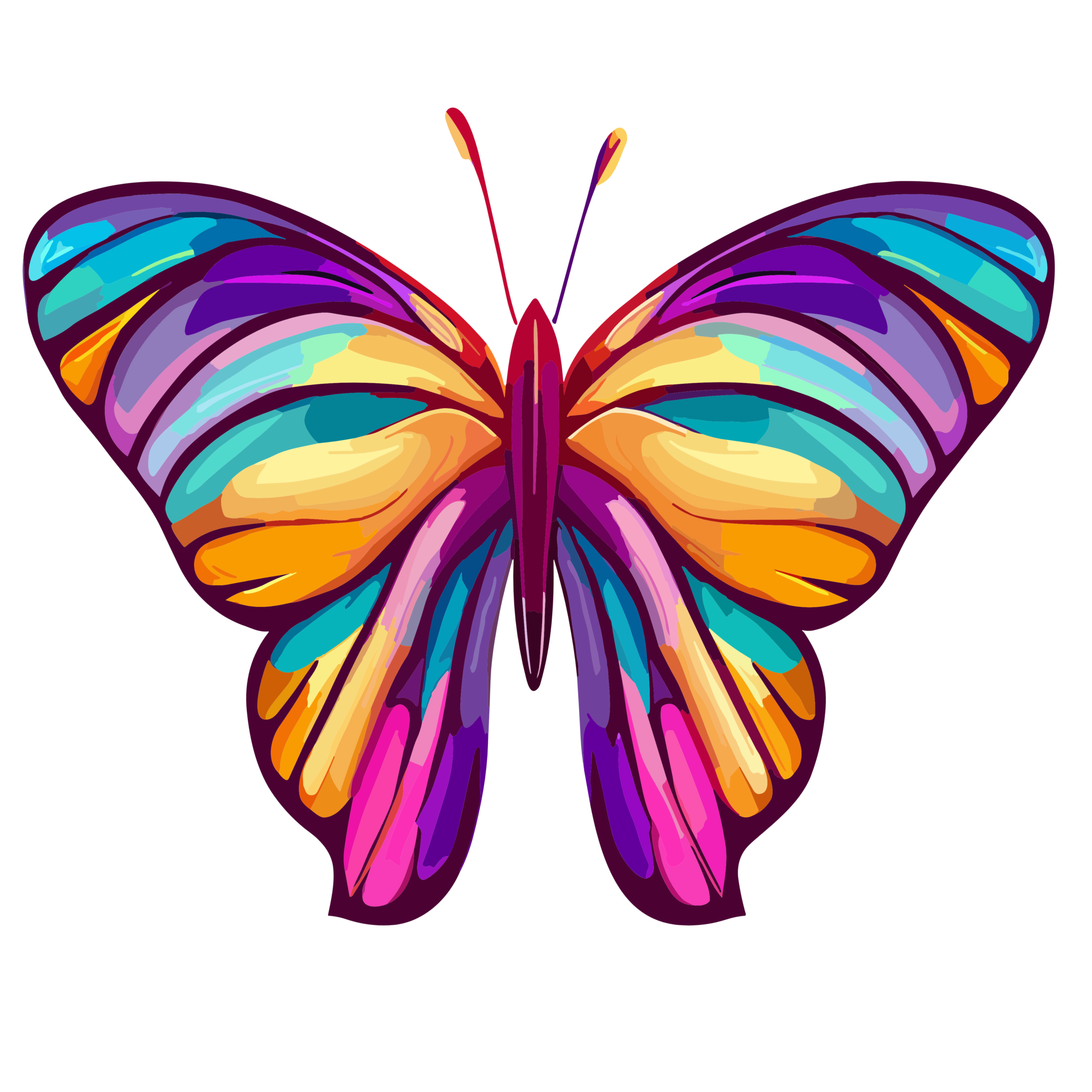 Watercolor colorful butterflies, isolated on transparent