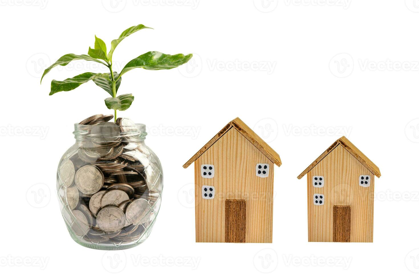 House model with growing plant on stack of coin money, home loan, saving plan, installment payment finance and banking concept. photo