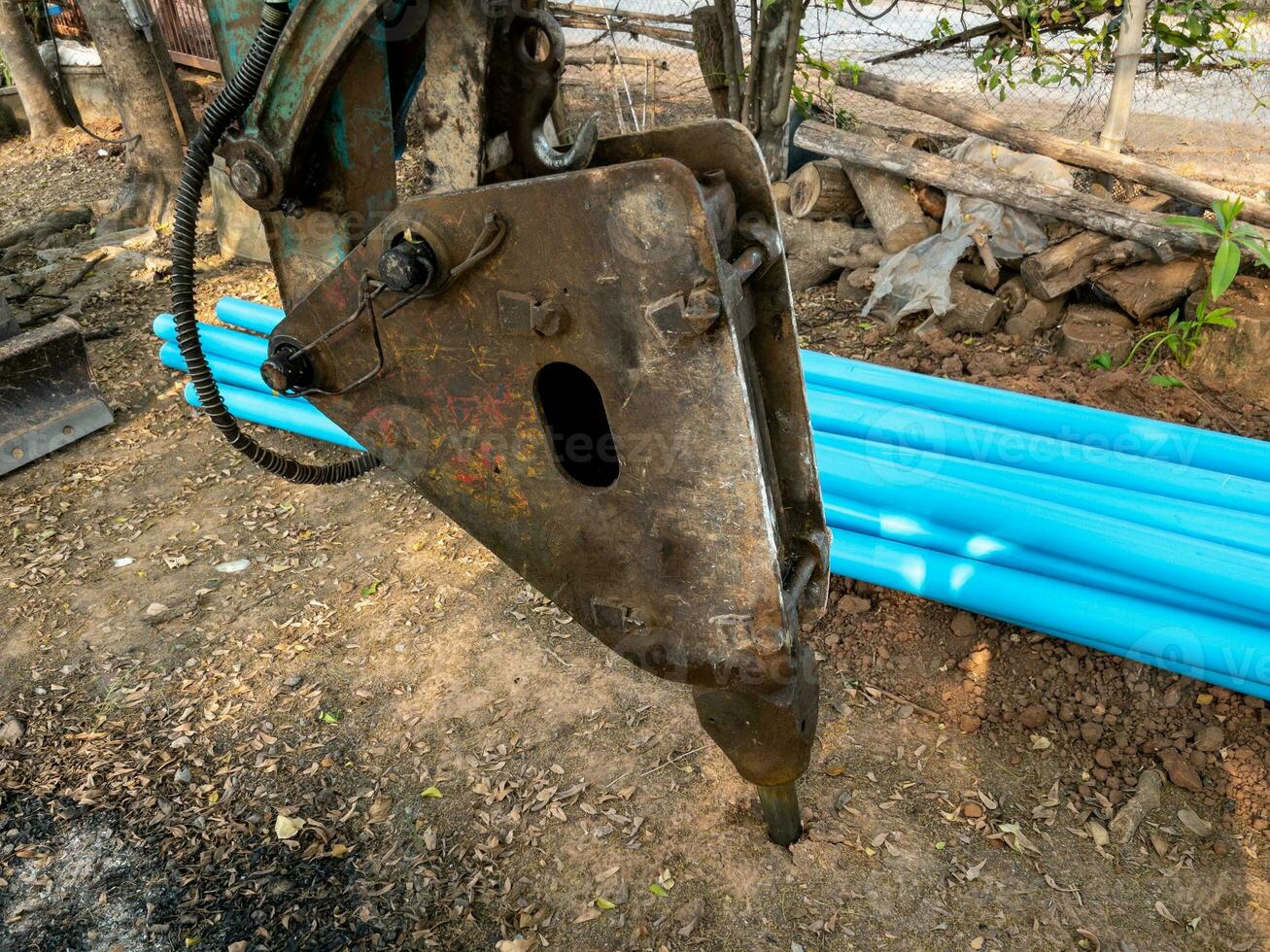 Closeup of the jackhammer and the drilling vehicle. photo