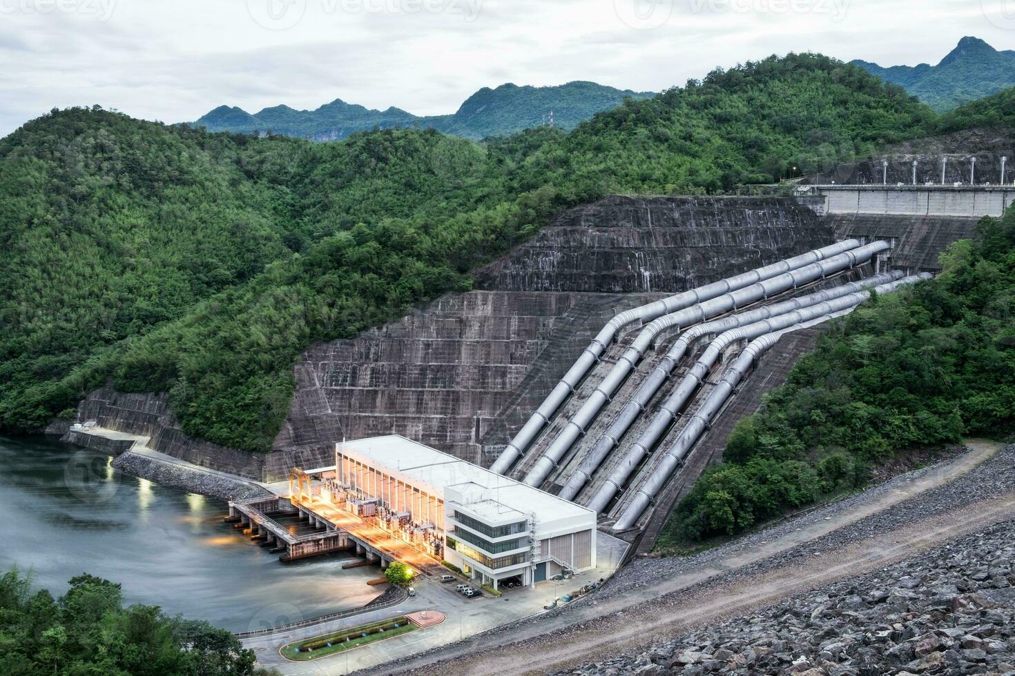 Dam srinakarin power plant in mountain photo